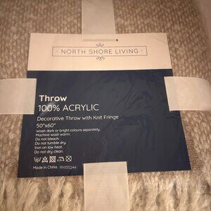 NEW North Shore Living Decorative Throw Blanket | 50”x60” | Neutral Knit Fringe
